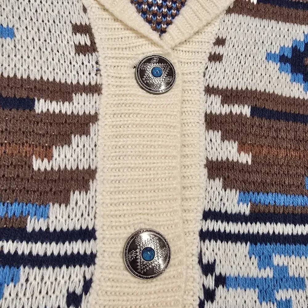 Lucky & Blessed Aztec Southwestern Boho Long Cardigan Sweater Womens M/L Duster